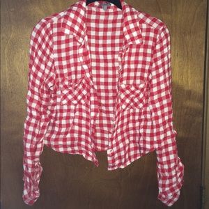 Red White Plaid Crop Top Knotted